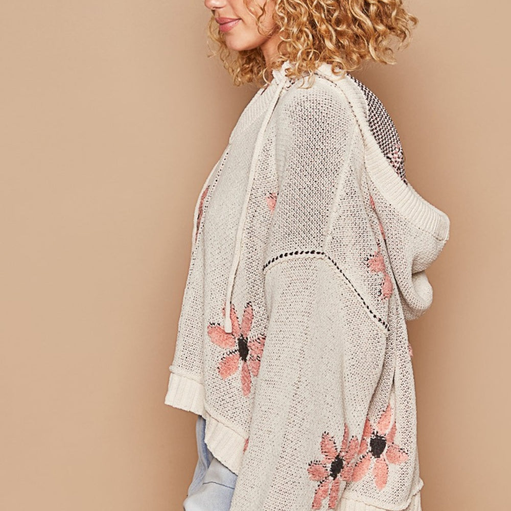 
                      
                        Floral Pattern Hooded High-Low Sweater
                      
                    