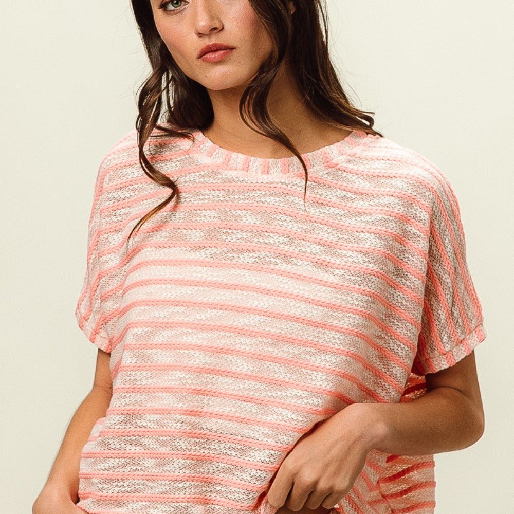 
                      
                        Braid Striped Short Sleeve Round Neck T-Shirt
                      
                    