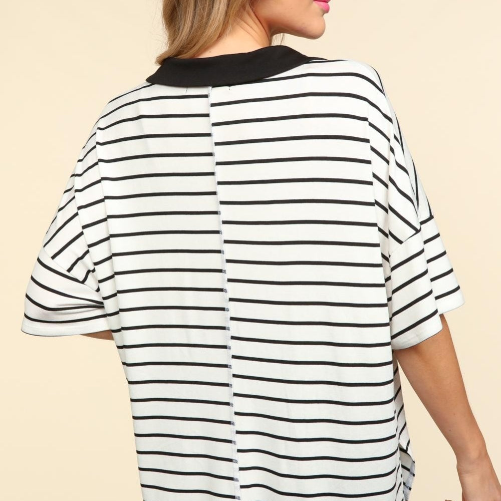 Striped Dropped Shoulder Half Sleeve T-Shirt