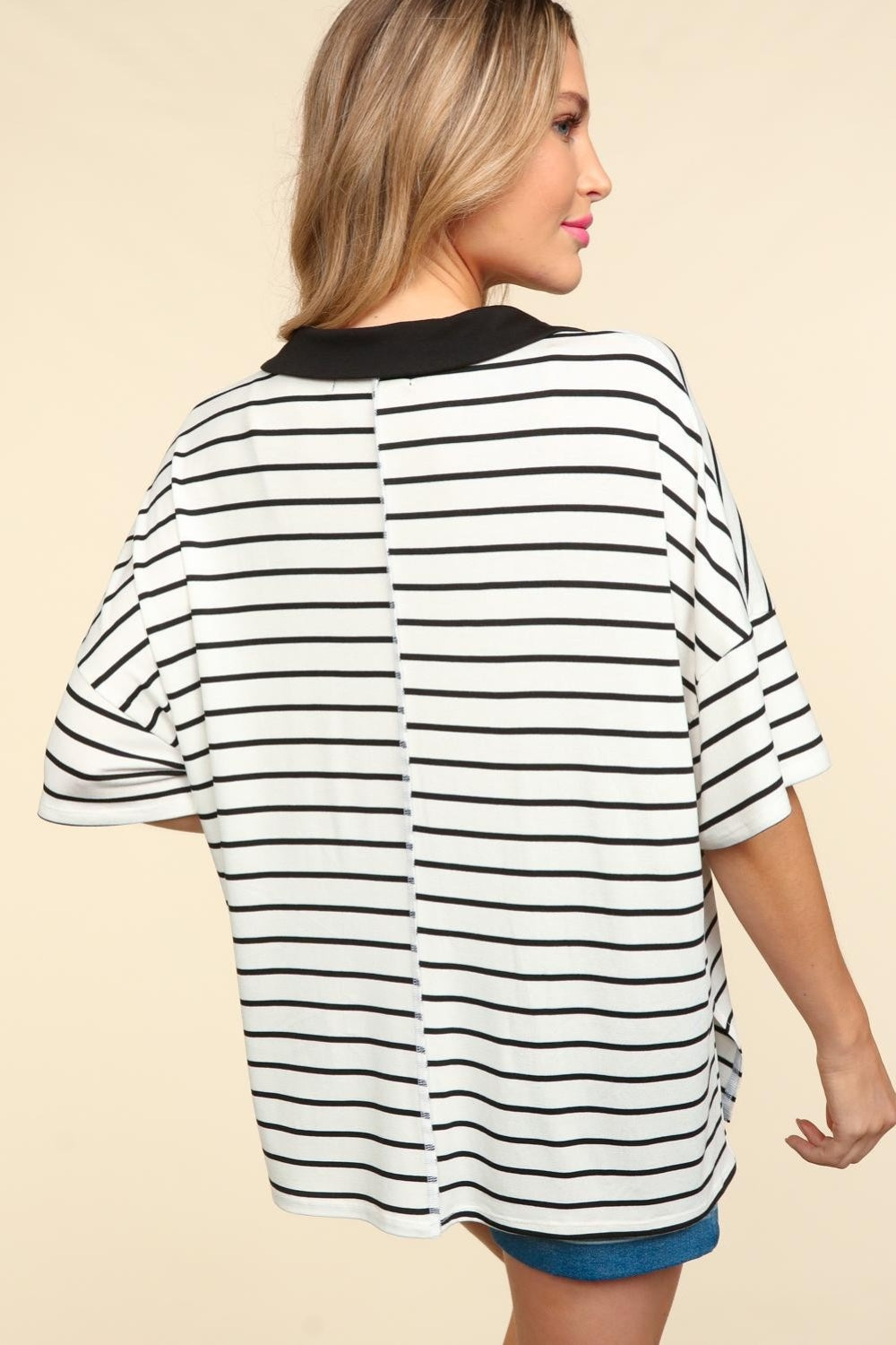 Striped Dropped Shoulder Half Sleeve T-Shirt