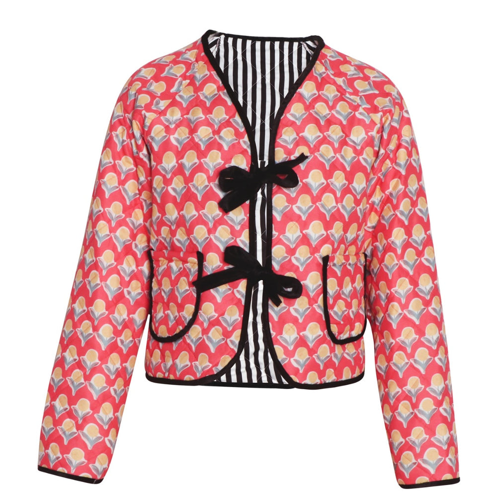 Tied Printed Long Sleeve Jacket