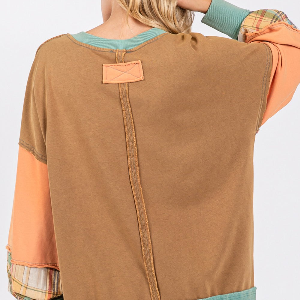 Mineral Wash Raw Edge Color Block Sweatshirt