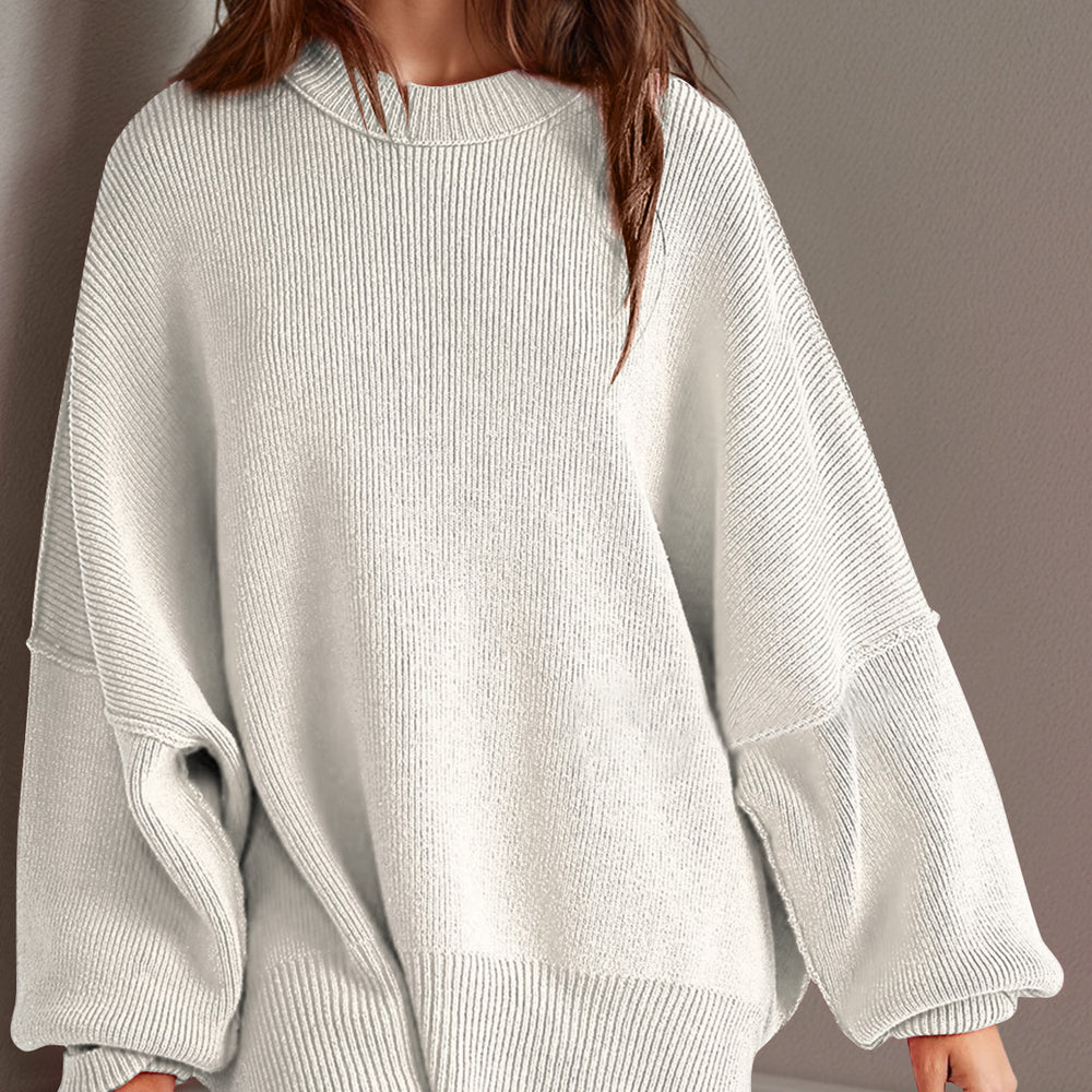 
                      
                        Side Slit Round Neck Long Sleeve Sweater
                      
                    