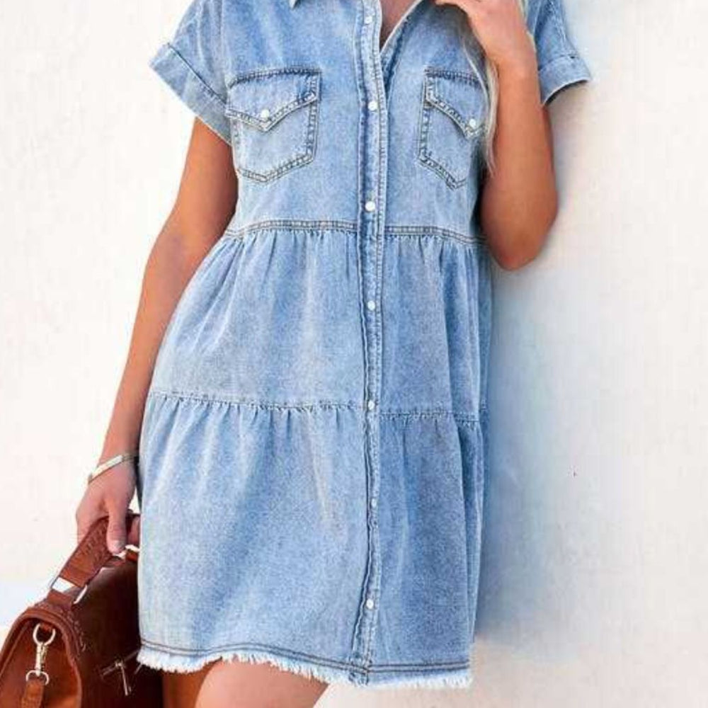 
                      
                        Raw Hem Short Sleeve Denim Dress
                      
                    