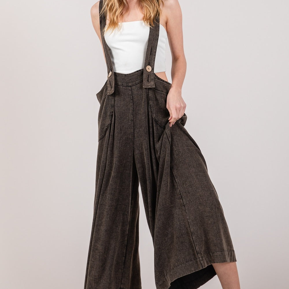 Wide Strap Wide Leg Overalls