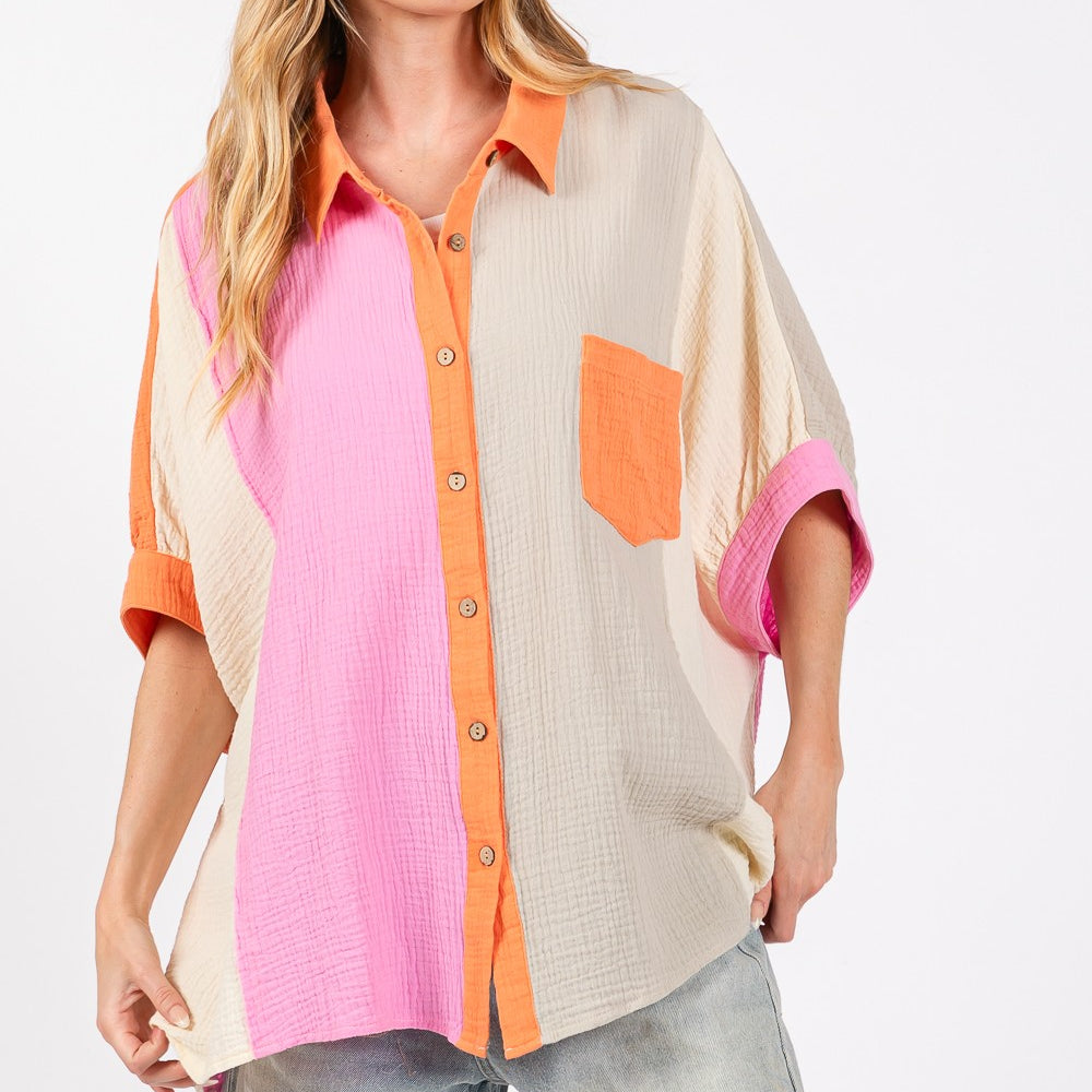 
                      
                        Color Block Button-Down Shirt
                      
                    