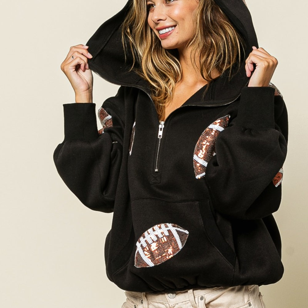 
                      
                        Sequin Football Half Zip Hoodie
                      
                    