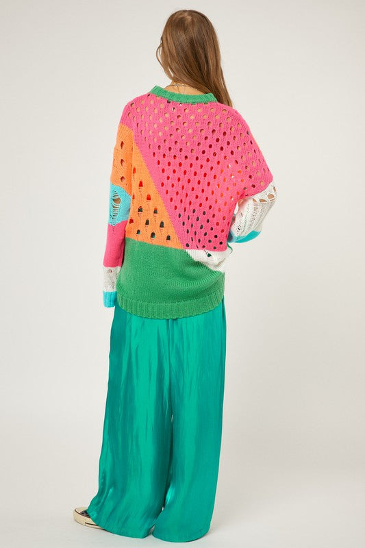 Caroline Distressed Color Block Sweater