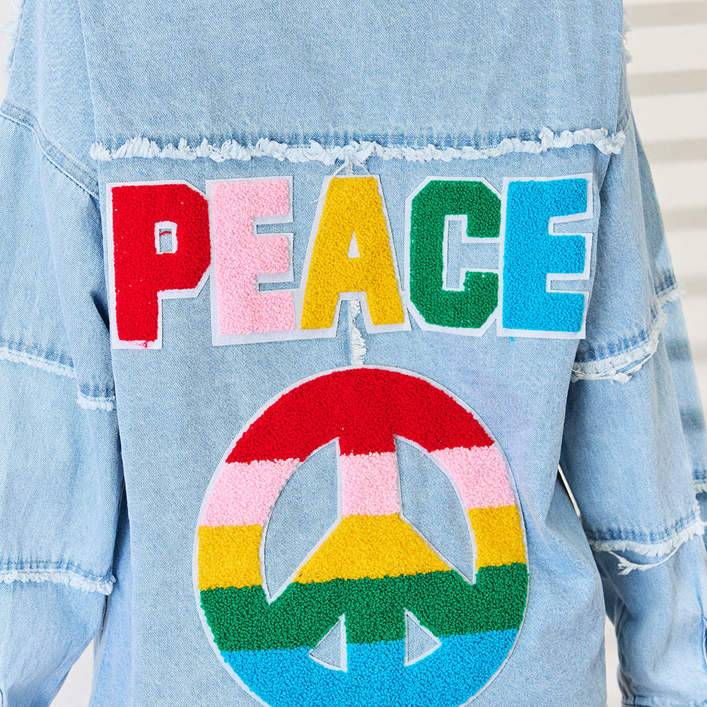 
                      
                        PEACE Raw Hem Dropped Shoulder Denim Top
                      
                    