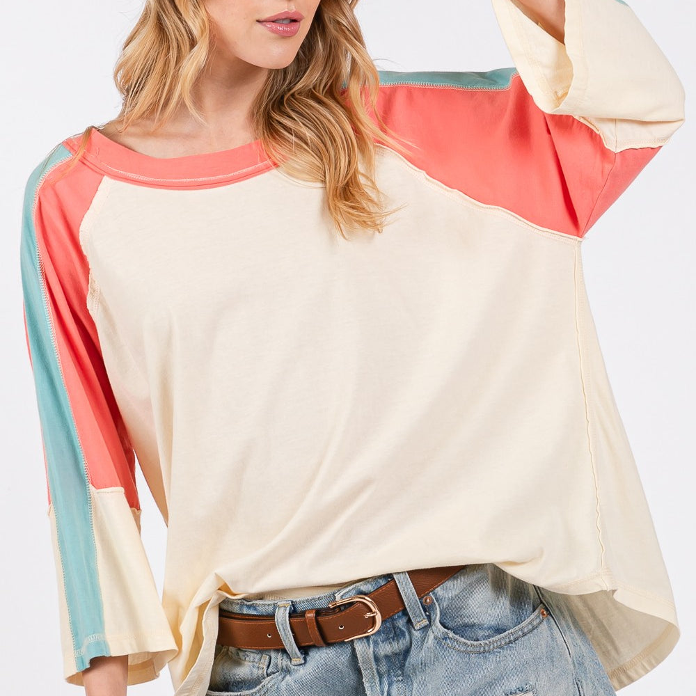 Color Block Curved Hem T-Shirt