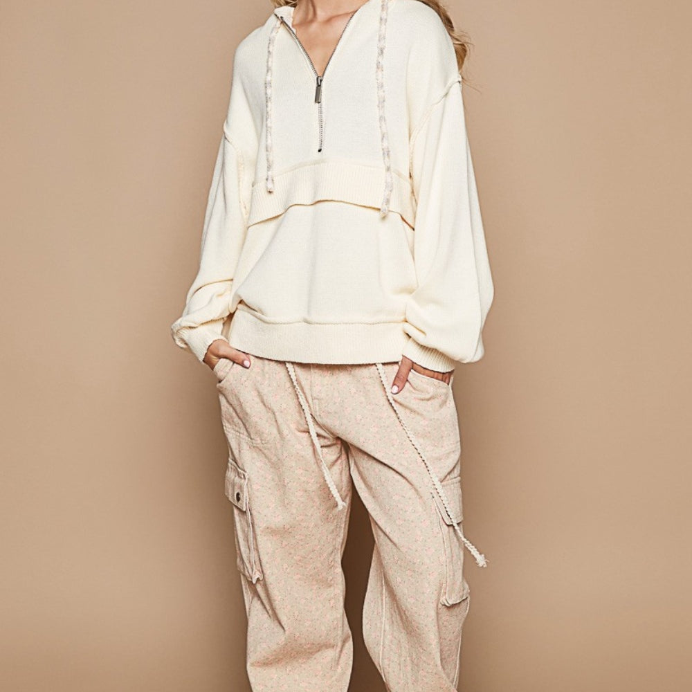 
                      
                        Half Zip Drop Shoulder Hooded Sweater
                      
                    