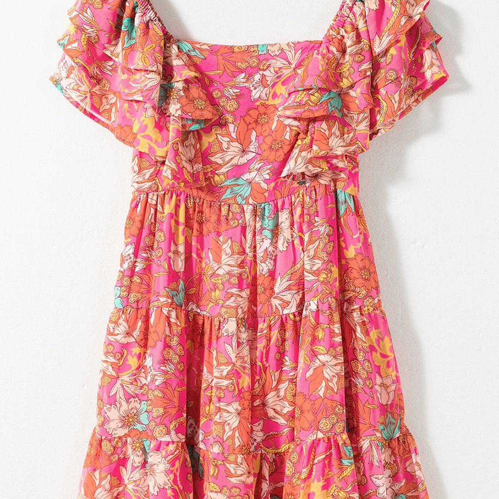 
                      
                        Ruffled Printed Square Neck Dress
                      
                    