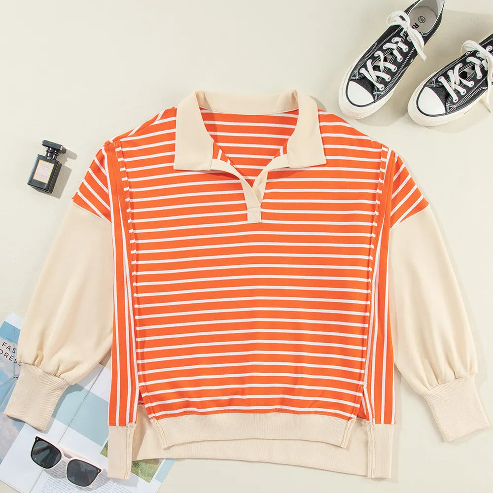 
                      
                        Slit Striped Long Sleeve Sweater
                      
                    