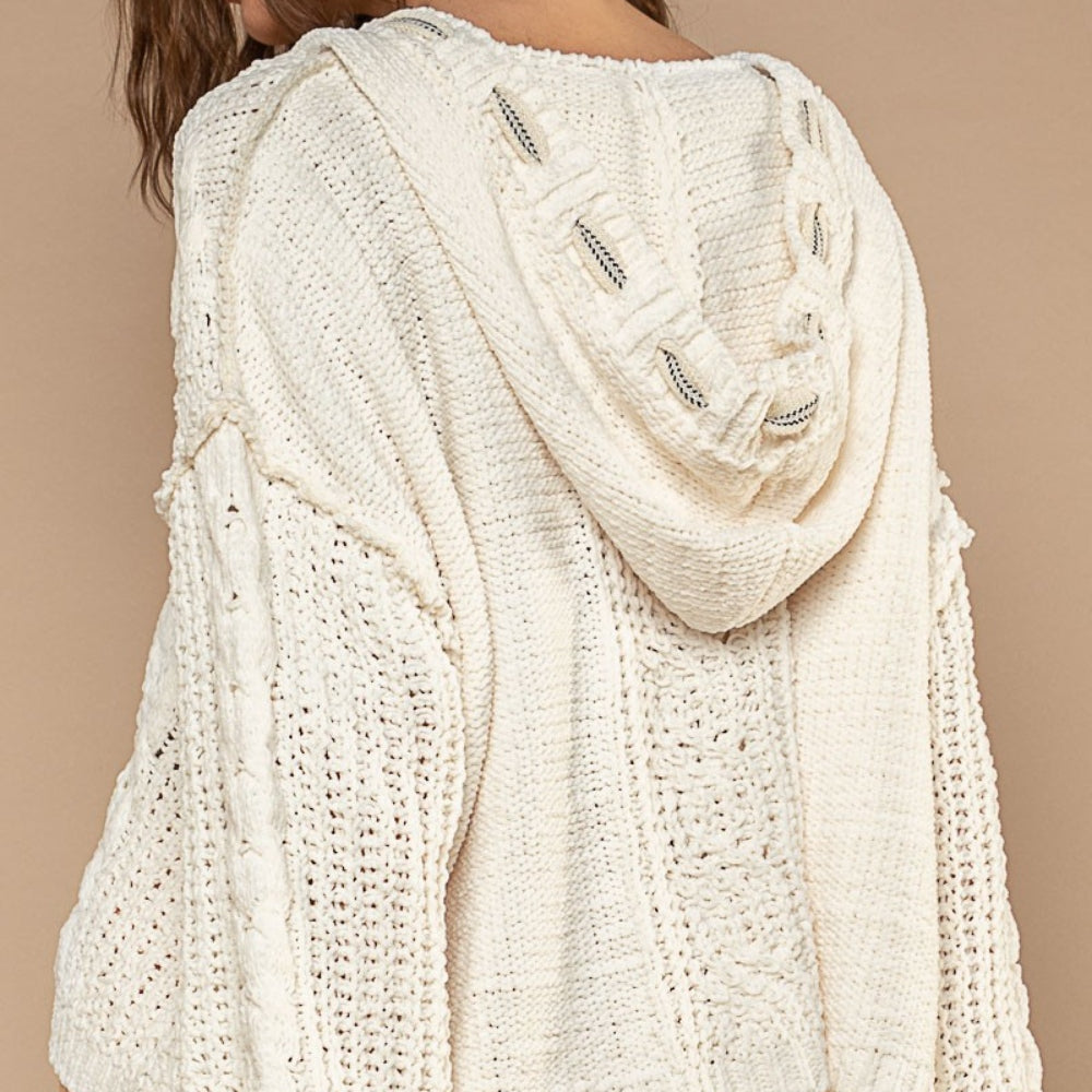 Cable Knit Hooded Chenille Sweater