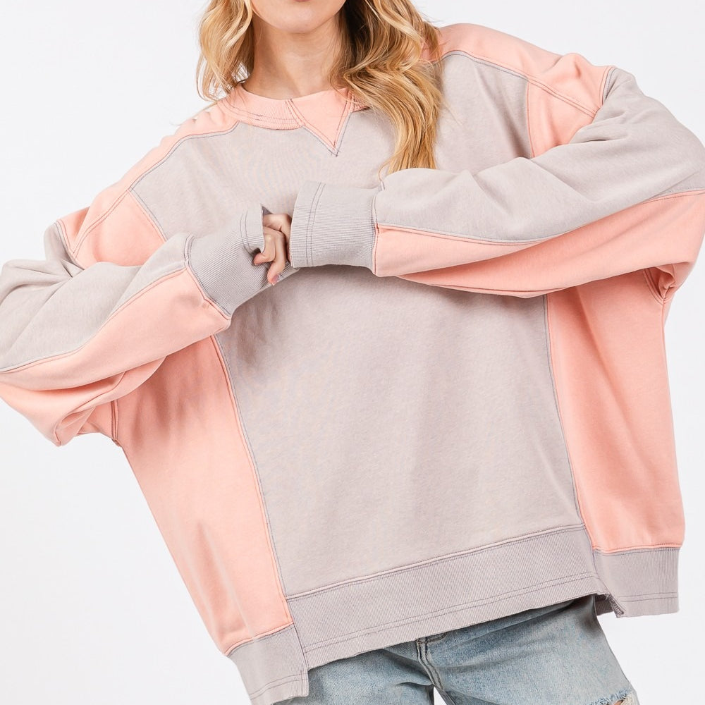 Color Block Round Neck Sweatshirt