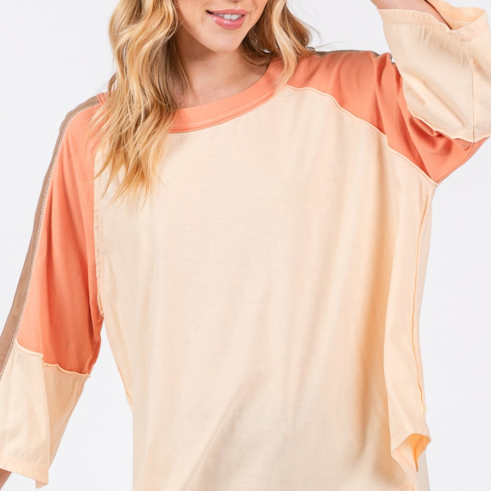 
                      
                        Color Block Curved Hem T-Shirt
                      
                    