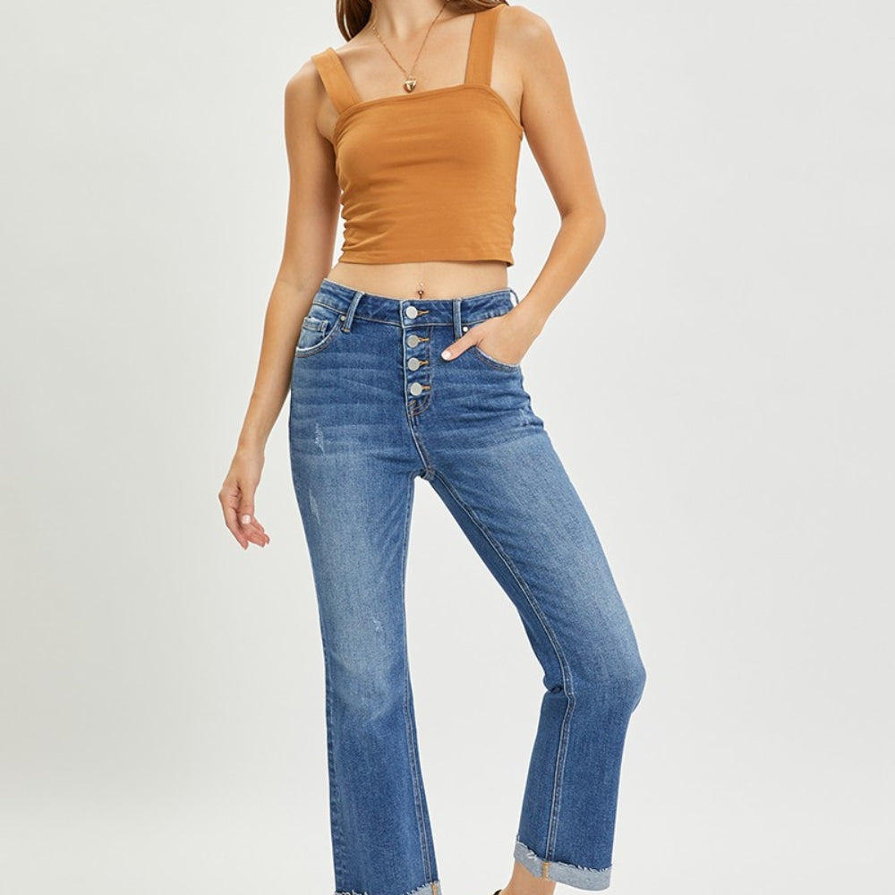 
                      
                        RISEN Button Fly Cropped Bootcut Jeans
                      
                    