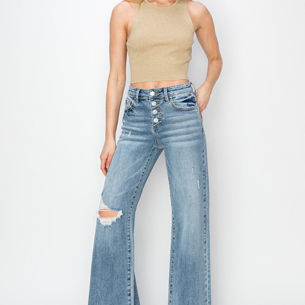 
                      
                        RISEN Mid Rise Button Fly Wide Leg Jeans
                      
                    