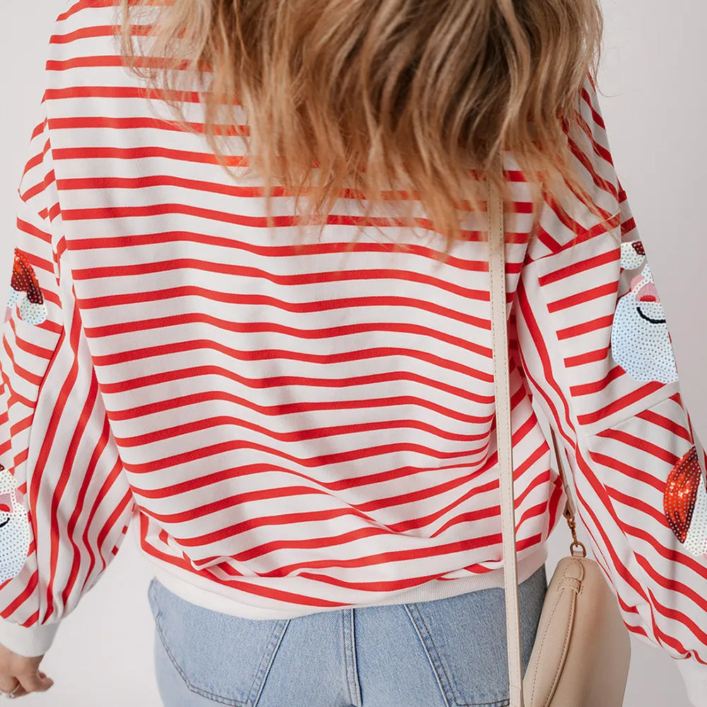 
                      
                        Sequin Santa Striped Round Neck Long Sleeve Sweatshirt
                      
                    