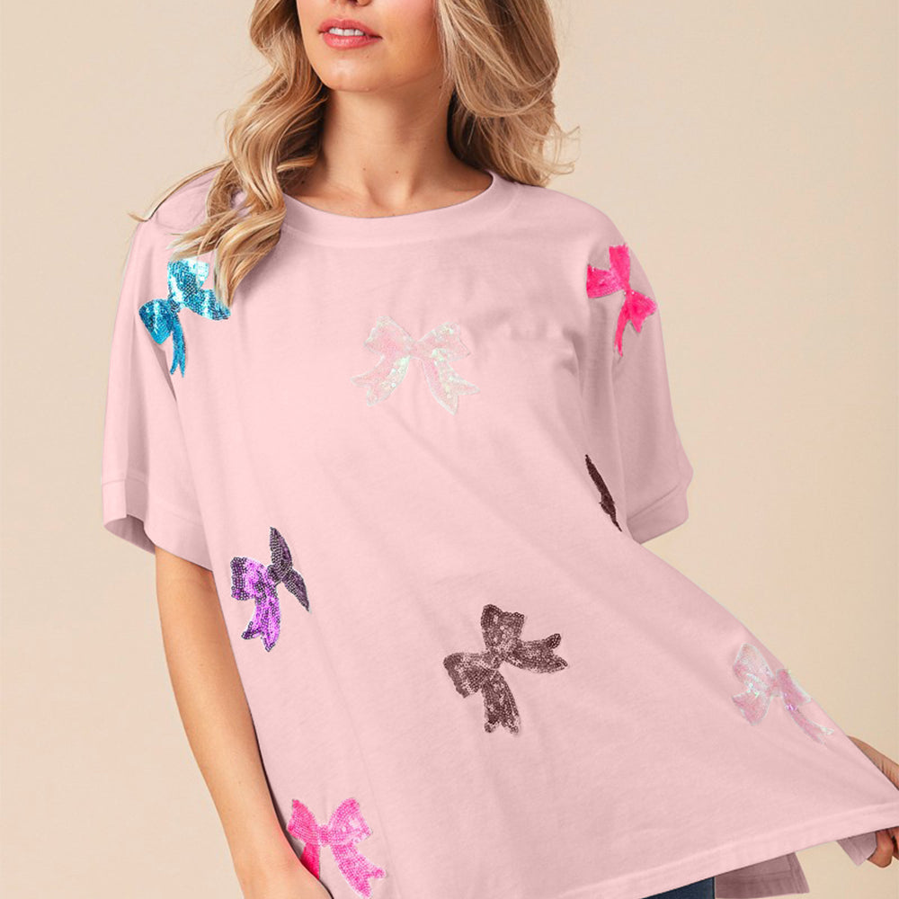 
                      
                        Sequin Bow Patch Short Sleeve T-Shirt
                      
                    