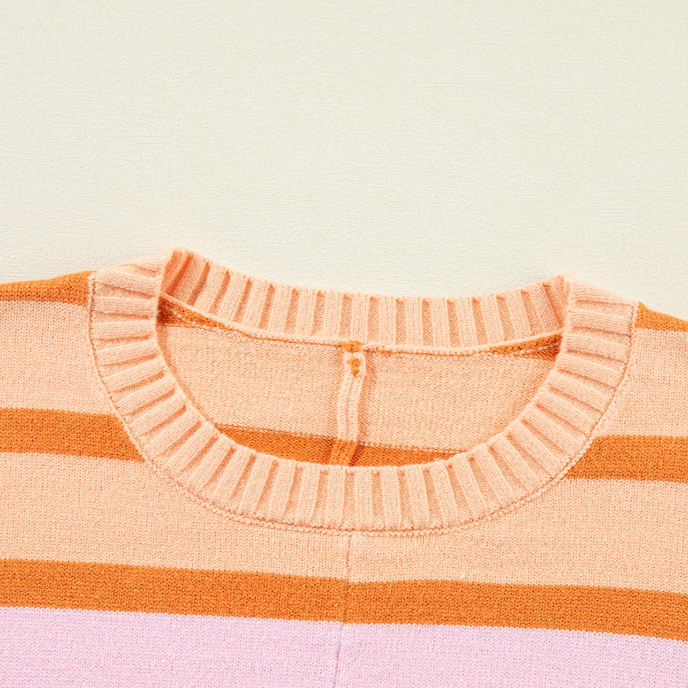 
                      
                        Contrast Striped Round Neck Long Sleeve Knit Top
                      
                    