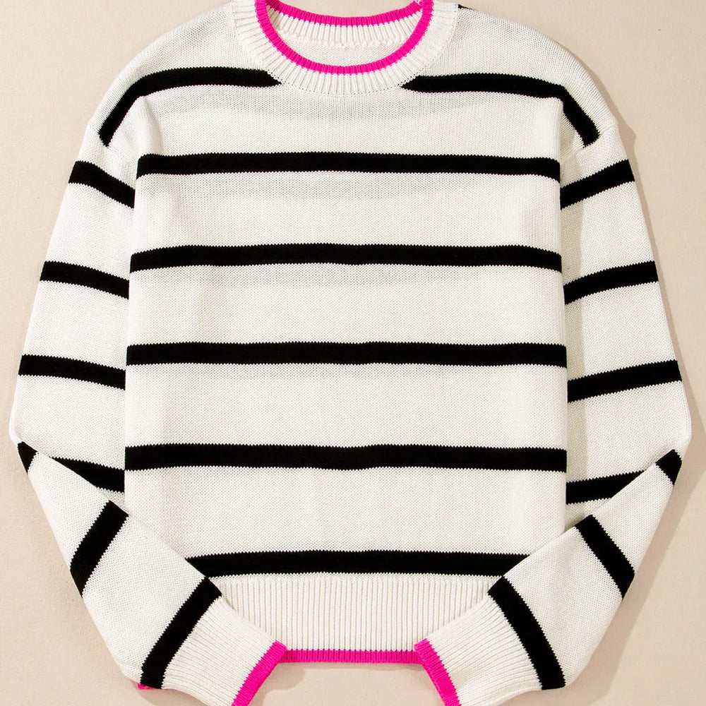 
                      
                        Striped Round Neck Long Sleeve Sweater
                      
                    