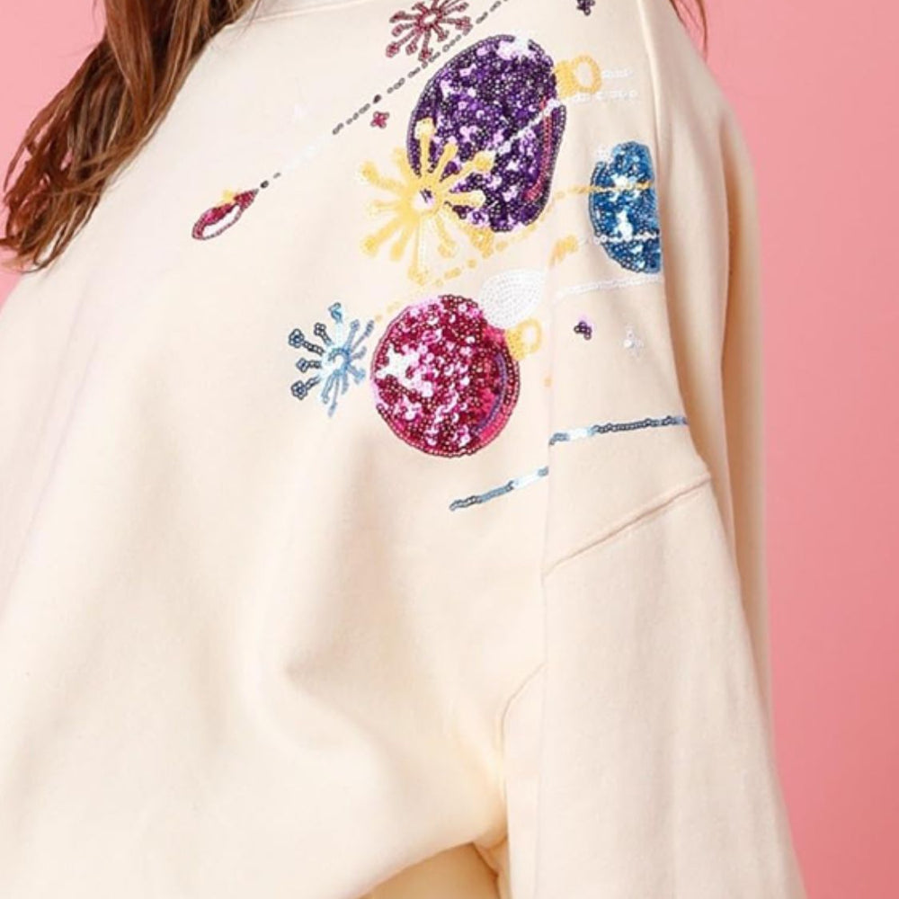 
                      
                        Sequin Ornaments Round Neck Dropped Shoulder Sweatshirt
                      
                    