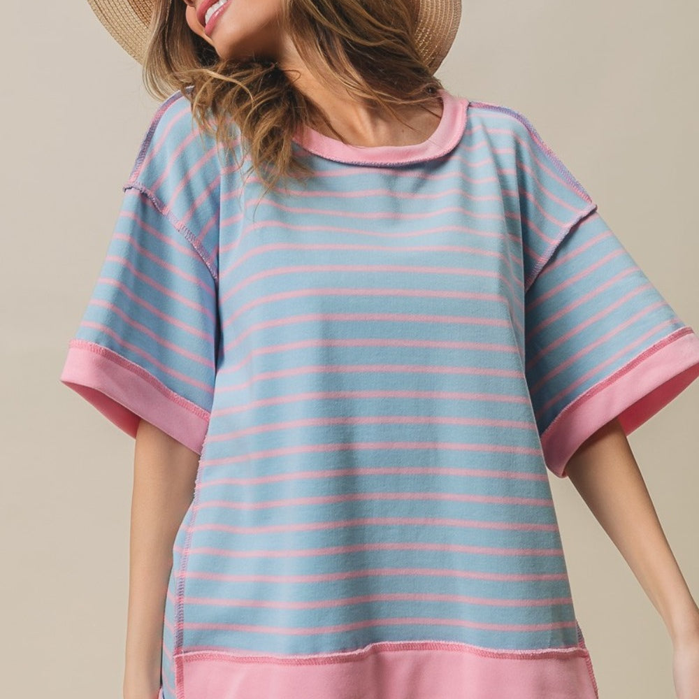 
                      
                        Exposed Seam Stripe Contrast T-Shirt
                      
                    