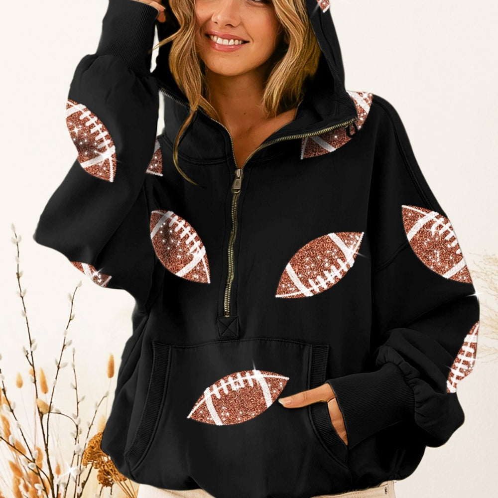 Sequin Football Half Zip Hoodie