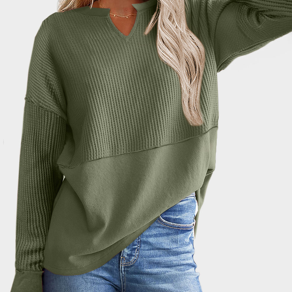 
                      
                        Waffle-Knit Notched Long Sleeve T-Shirt
                      
                    