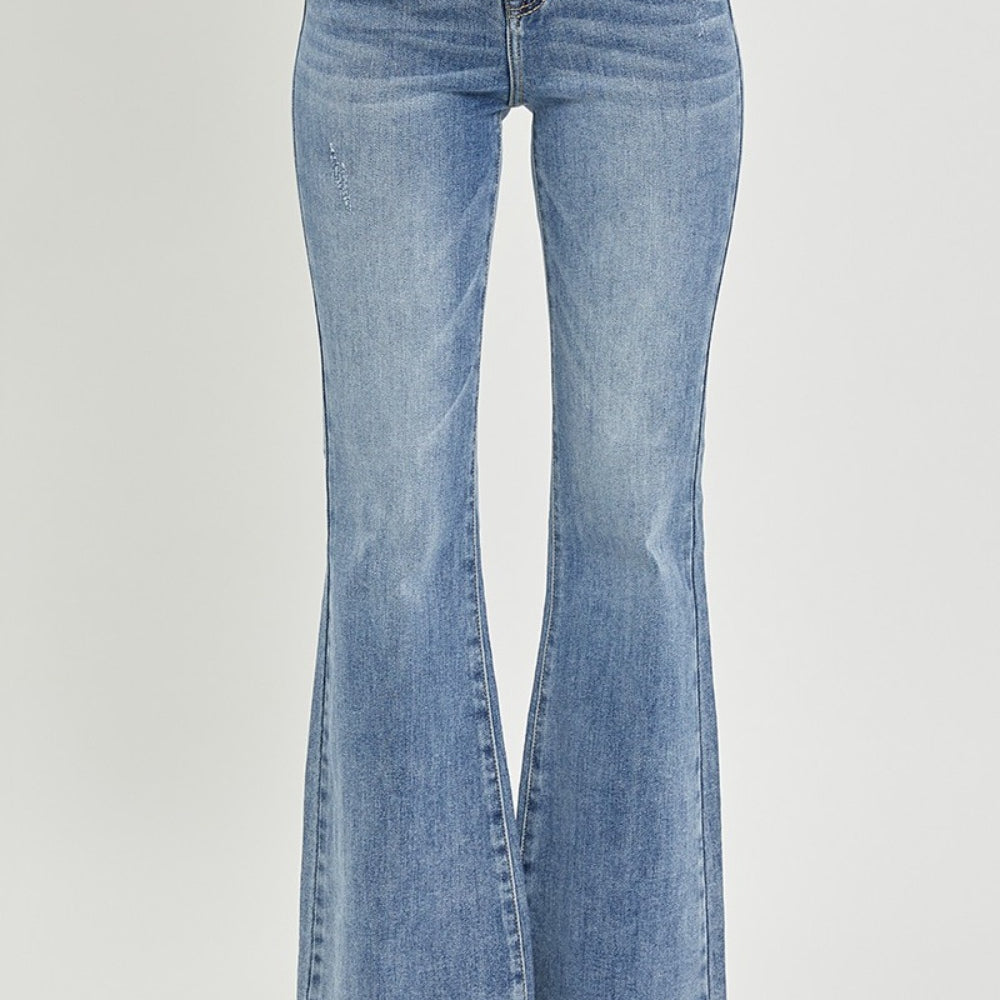 
                      
                        RISEN Full Size High Waist Raw Hem Flare Jeans
                      
                    