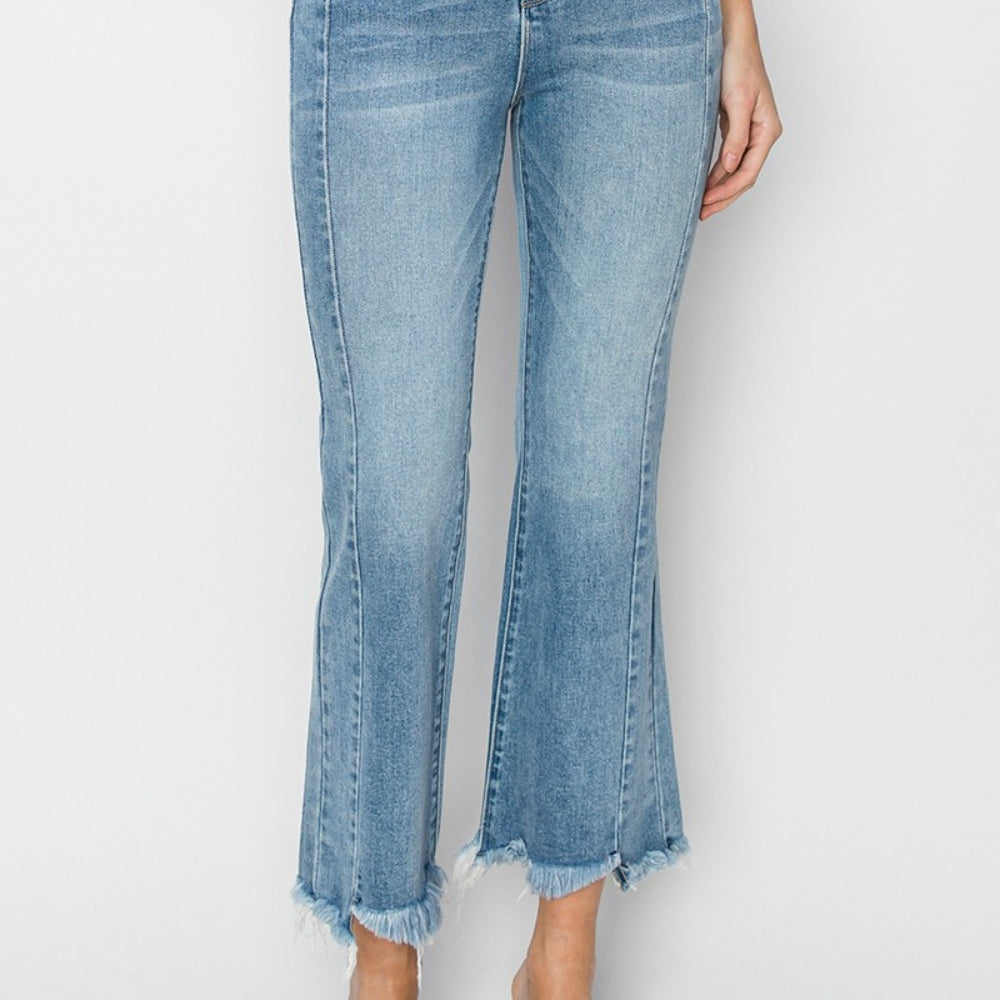 
                      
                        RISEN High Rise Frayed Hem Flare Jeans
                      
                    