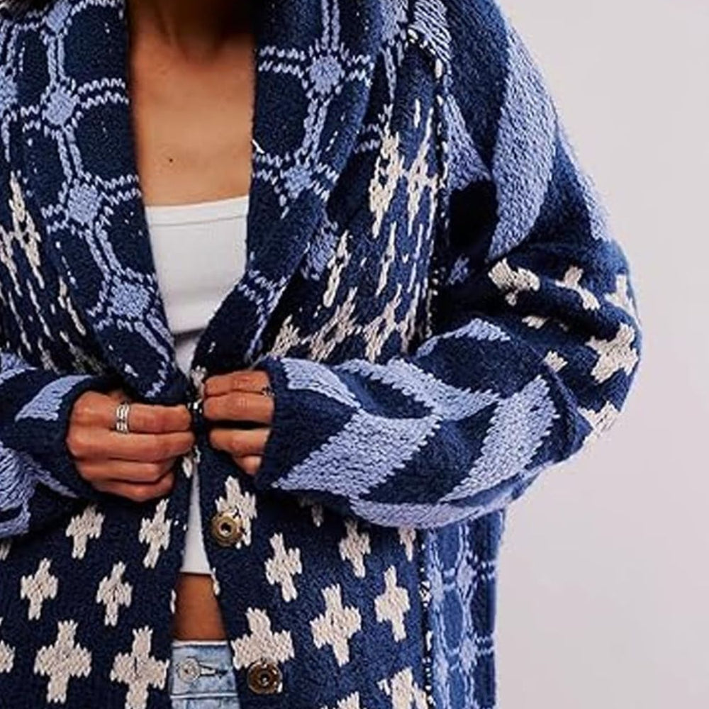 
                      
                        Cross Graphic Button Up Long Sleeve Cardigan
                      
                    