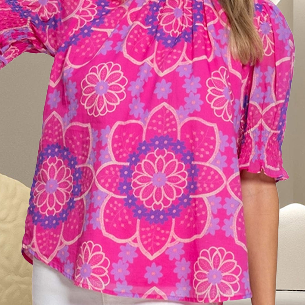 Printed Round Neck Half Sleeve Blouse