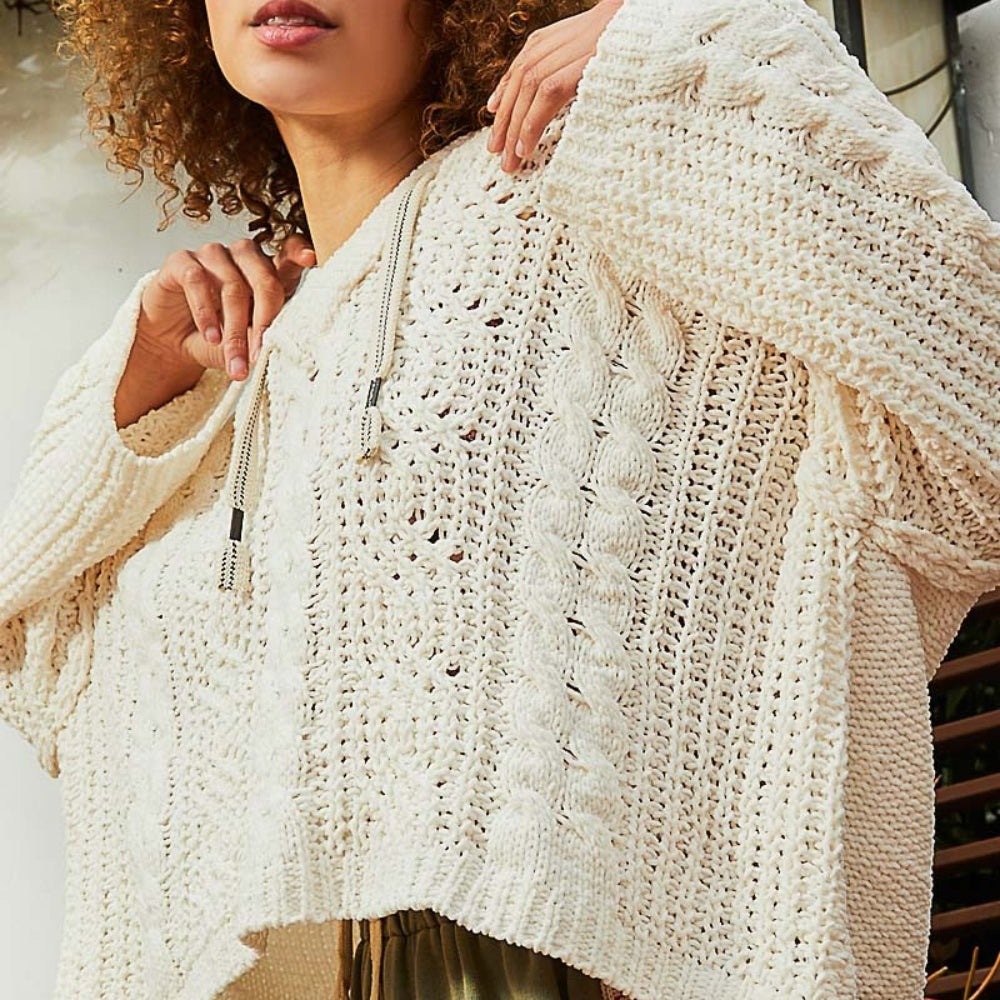 Cable Knit Hooded Chenille Sweater