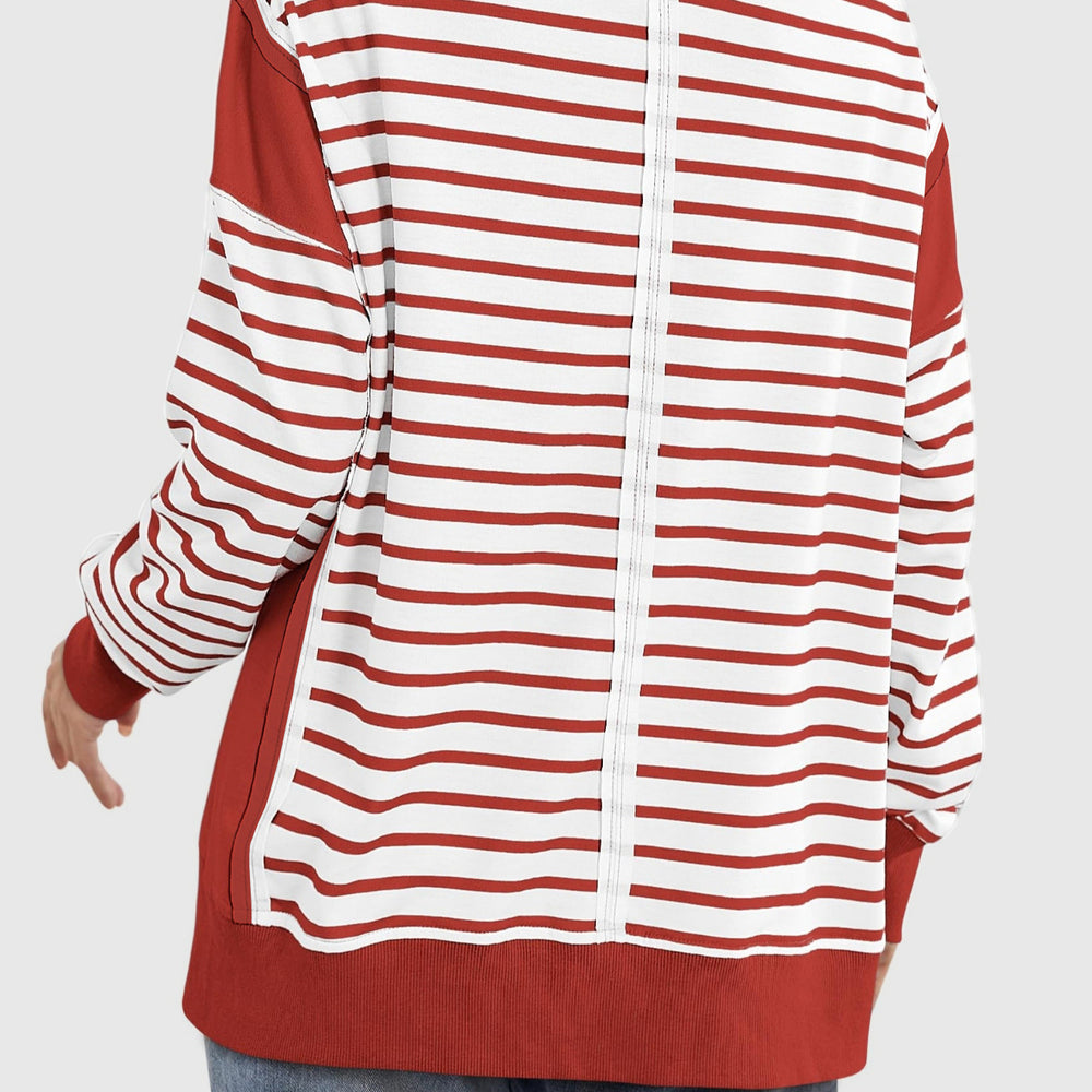 
                      
                        Slit Exposed Seam Striped Long Sleeve Sweatshirt
                      
                    