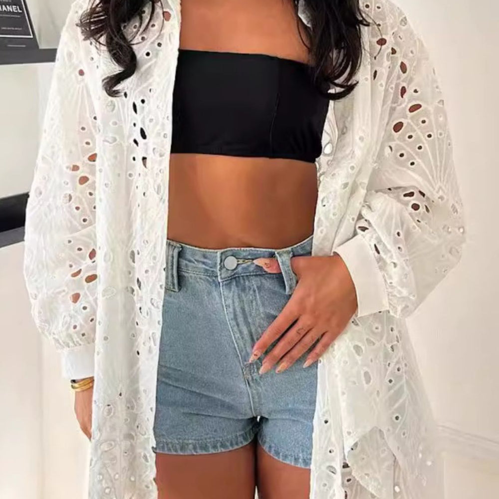 
                      
                        Cutout Collared Neck Long Sleeve Shirt
                      
                    