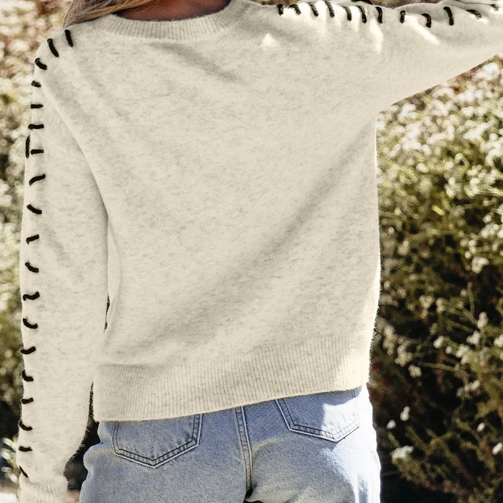 
                      
                        Contrast Round Neck Long Sleeve Sweater
                      
                    