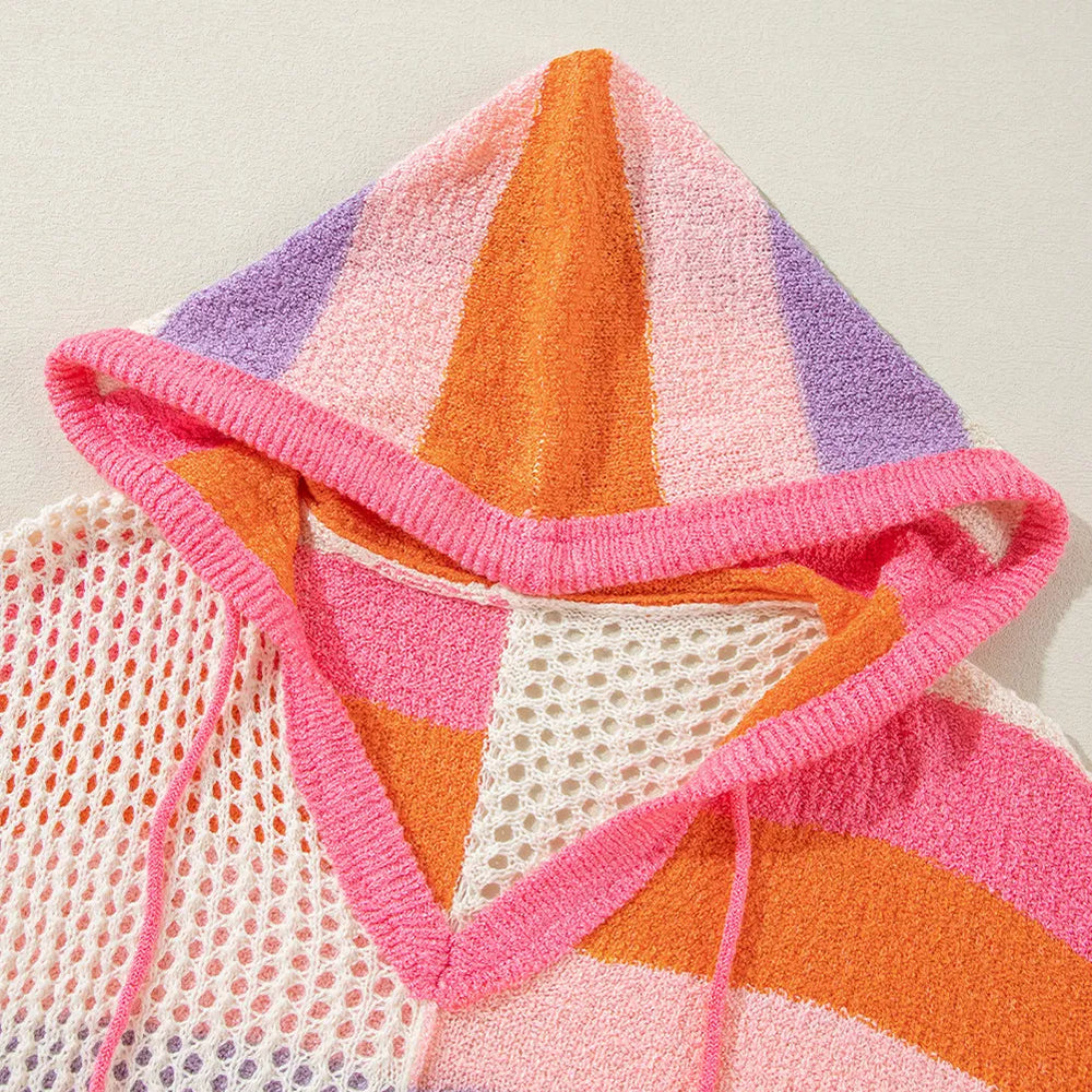 
                      
                        Openwork Color Block Hooded Sweater
                      
                    