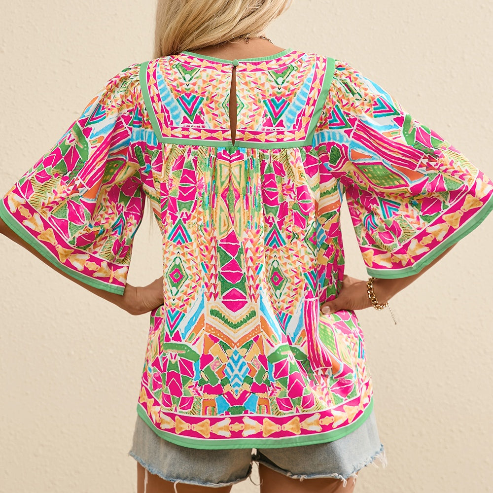 
                      
                        Printed Round Neck Half Sleeve Blouse
                      
                    