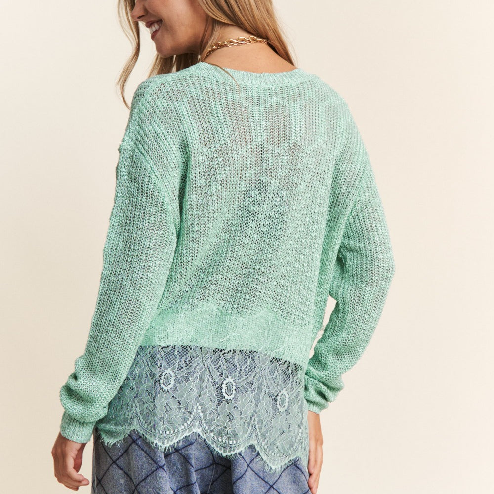 Lace Detail Long Sleeve Knit Top