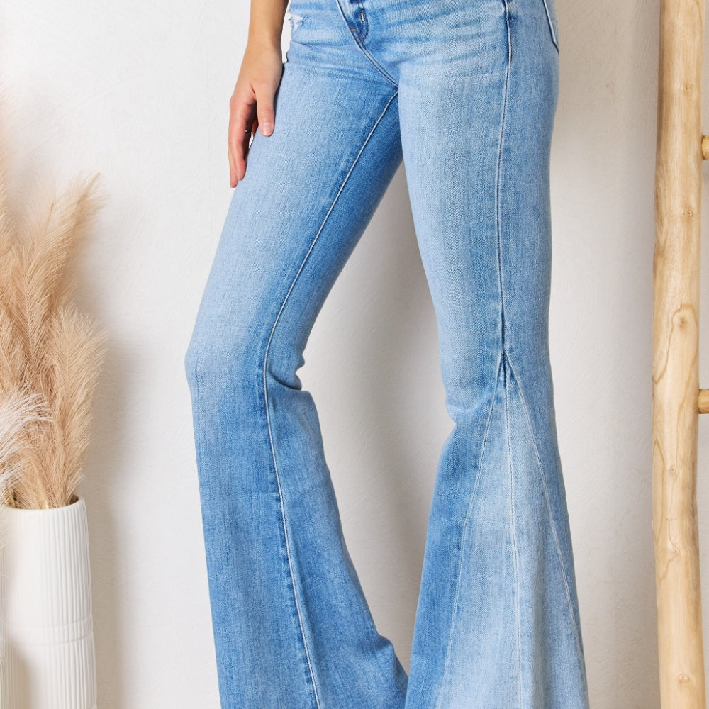 
                      
                        Kancan Mid Rise Raw Hem Flare Jeans
                      
                    