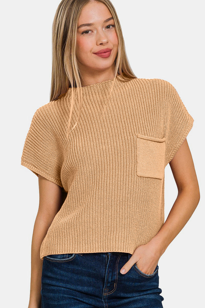 
                      
                        Mock Neck Short Sleeve Cropped Sweater
                      
                    