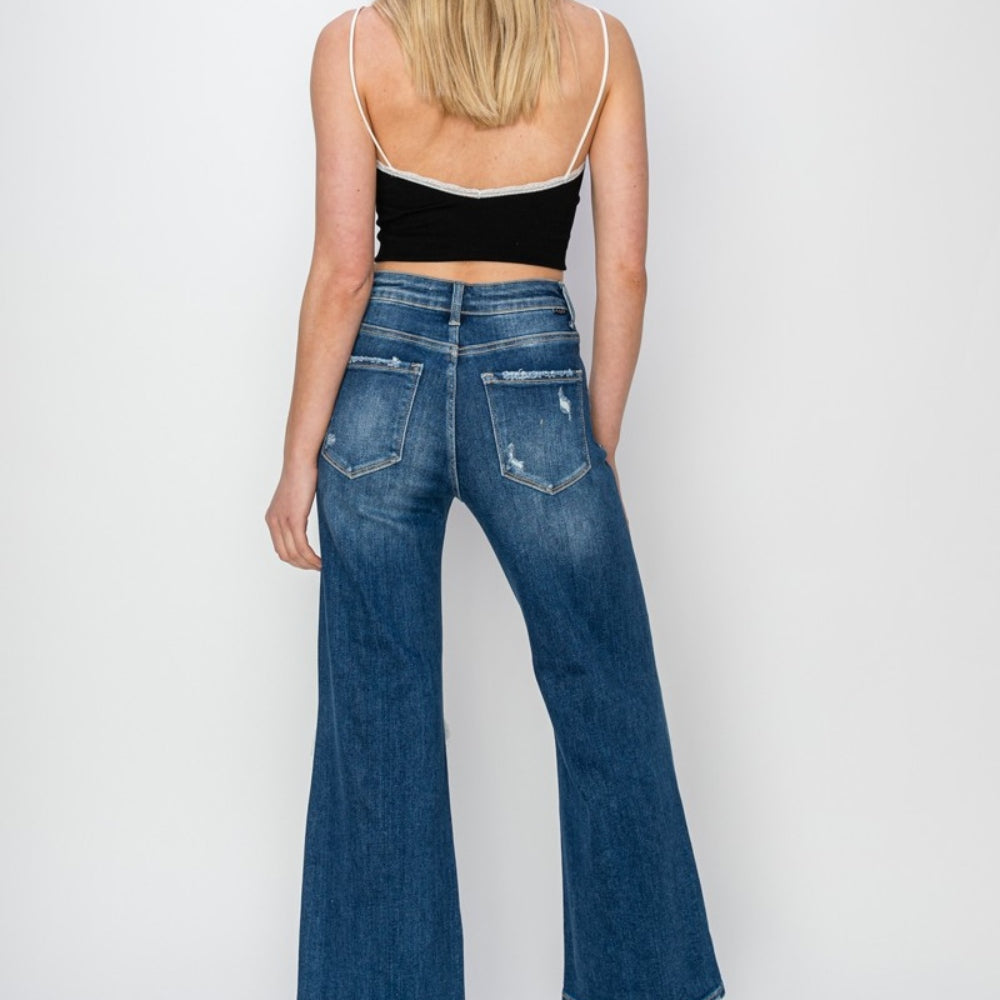 
                      
                        Risen Full Size High Rise Patch Detailed Wide Leg Crop Jeans
                      
                    