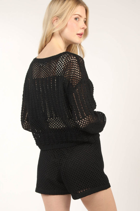 Openwork Cropped Cover Up and Shorts Set