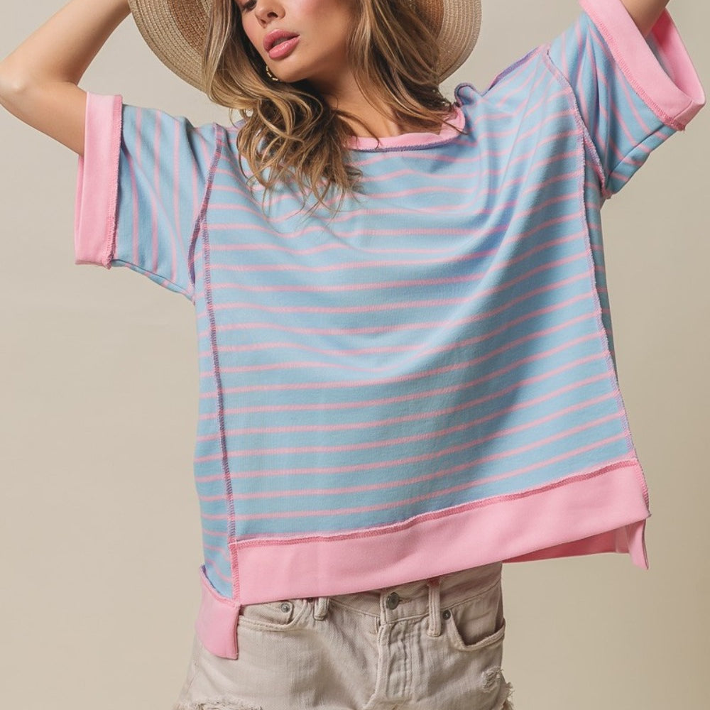 Exposed Seam Stripe Contrast T-Shirt