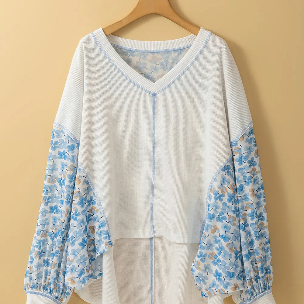 Printed V-Neck Long Sleeve Blouse