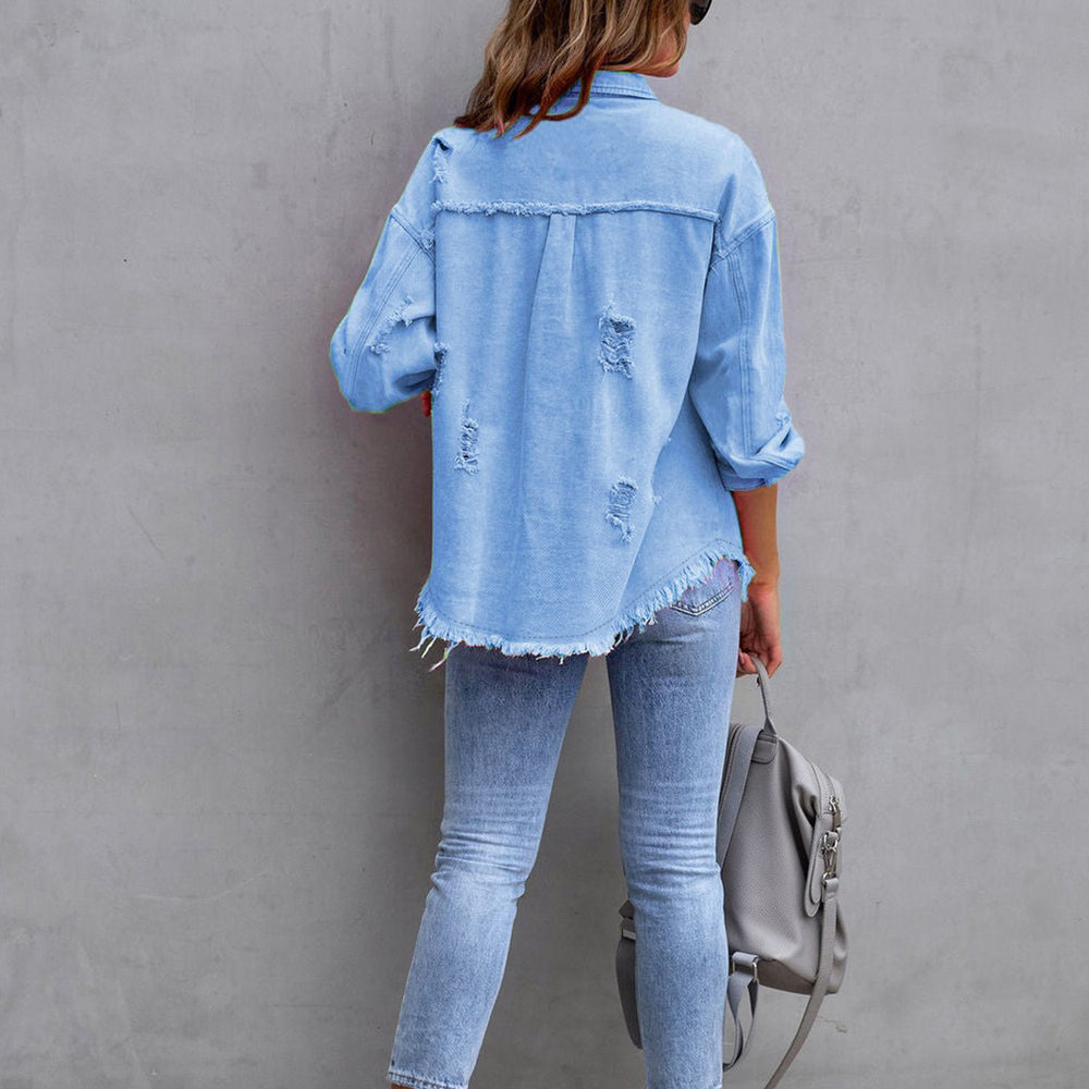 
                      
                        Distressed Drop Shoulder Denim Jacket
                      
                    