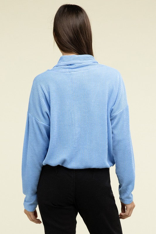 
                      
                        Textured Line Elastic Waist Pullover Top
                      
                    