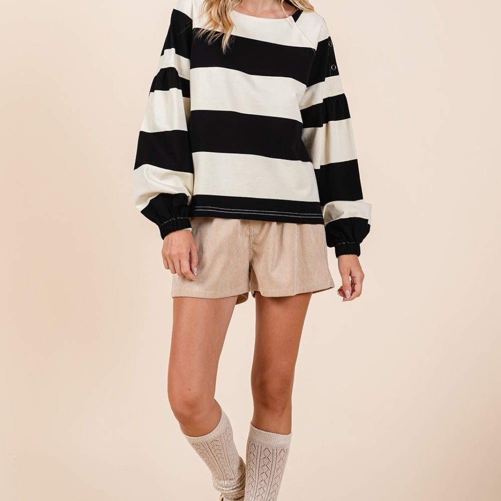 
                      
                        Striped Snap Shoulder Long Sleeve T-Shirt
                      
                    